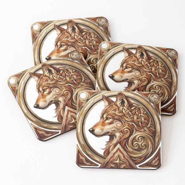 Item preview, Celtic Wolf Profile Golden Impasto Oil Painting designed and sold by SupernovaNote.