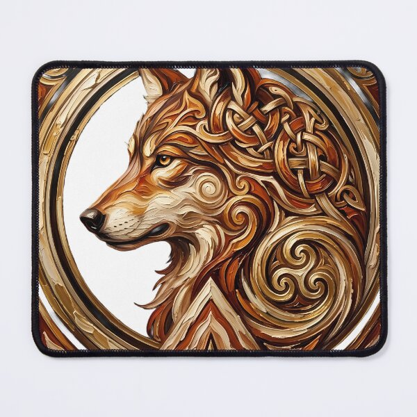 Item preview, Celtic Wolf Profile Golden Impasto Oil Painting designed and sold by SupernovaNote.