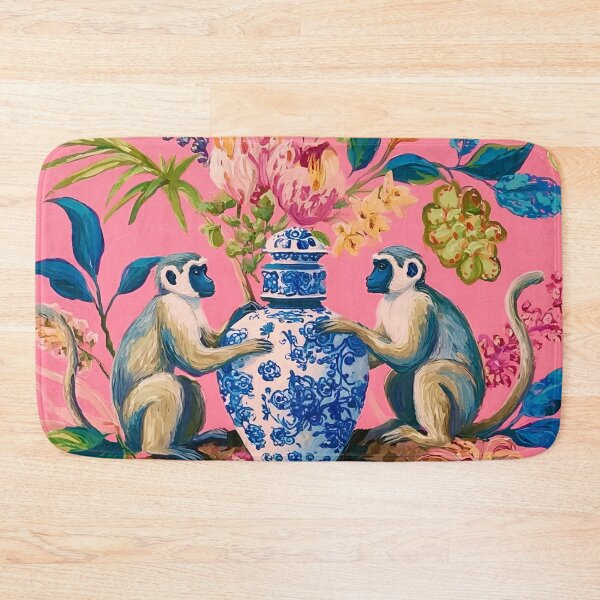 Item preview, Grandmillennial art, two monkeys and ginger jar with flowers designed and sold by SophieClimaArt.