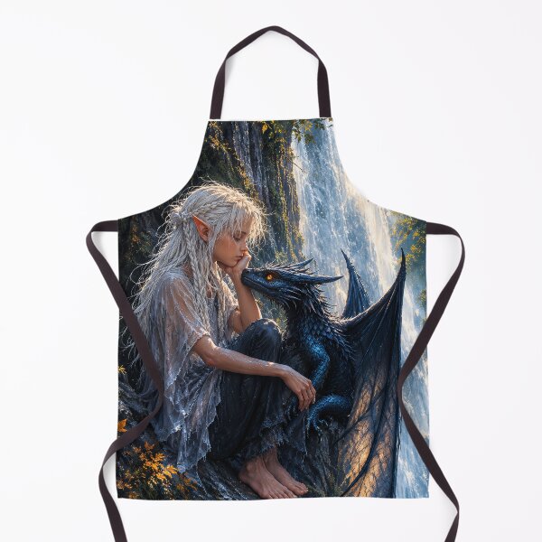 Item preview, Elf Girl and Dragon Companion at Waterfall | Magical Fantasy Art designed and sold by DrakariArt.