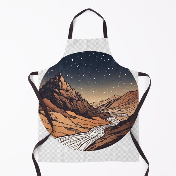Item preview, Desert Mountain Night Landscape | Celestial River Line Art Illustration designed and sold by GalleryPeak.
