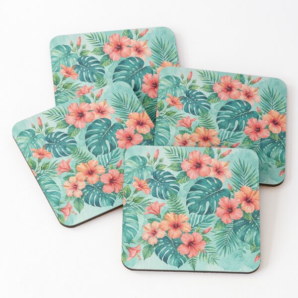 Item preview, Tropical Hibiscus and Monstera Leaves Watercolor Pattern designed and sold by Owcomm.