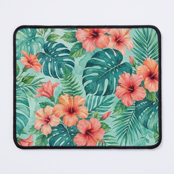 Item preview, Tropical Hibiscus and Monstera Leaves Watercolor Pattern designed and sold by Owcomm.