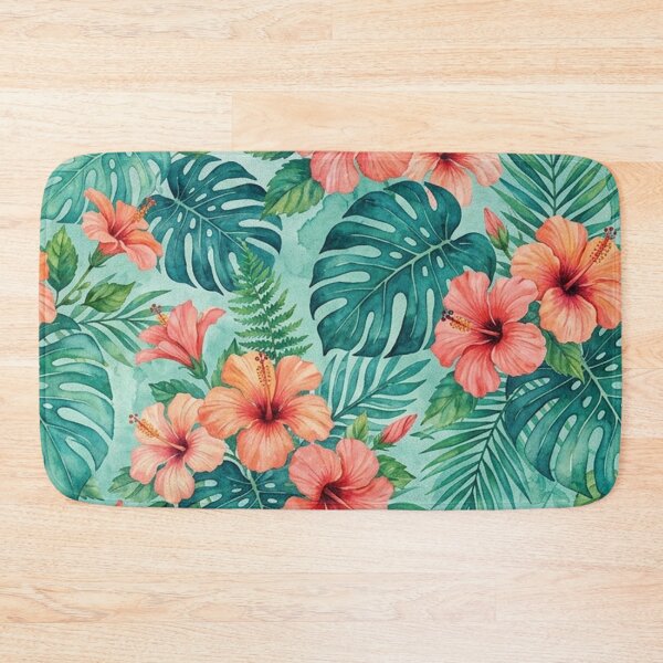 Item preview, Tropical Hibiscus and Monstera Leaves Watercolor Pattern designed and sold by Owcomm.
