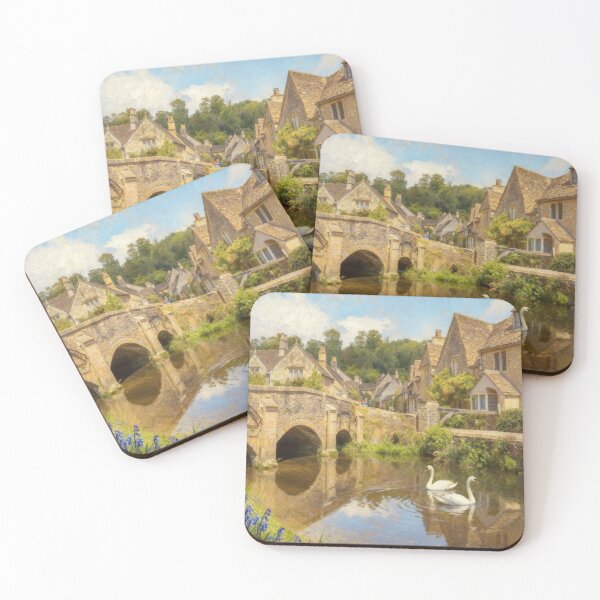 Item preview, Cotswold Village Bridge - Landscape Summer Print - A3 A4 A5 Cottagecore designed and sold by QuietCanvasArtworks.
