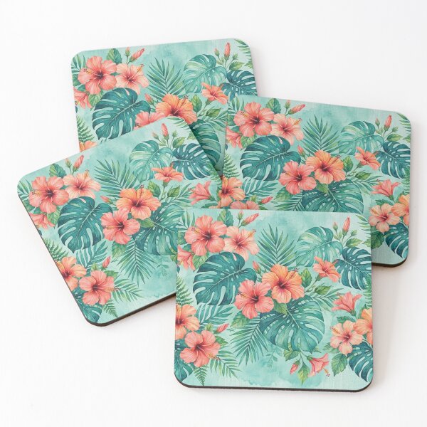 Item preview, Tropical Hibiscus and Monstera Watercolor Pattern designed and sold by Owcomm.