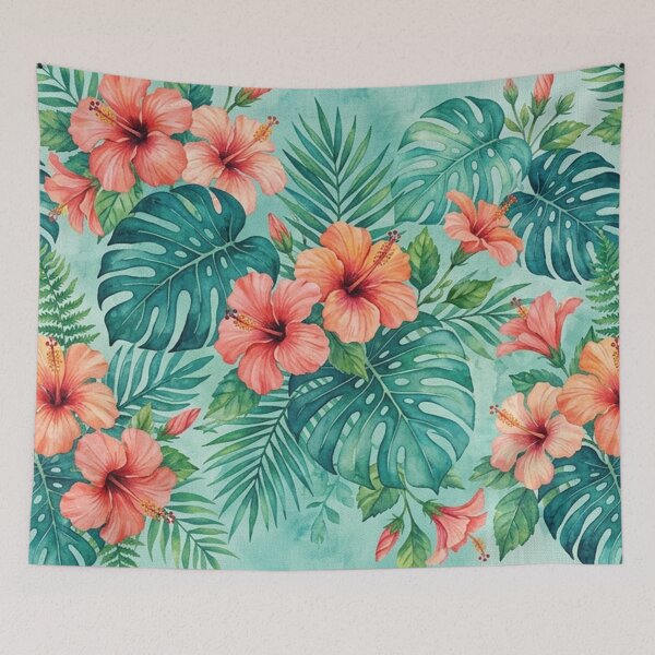 Item preview, Tropical Hibiscus and Monstera Watercolor Pattern designed and sold by Owcomm.