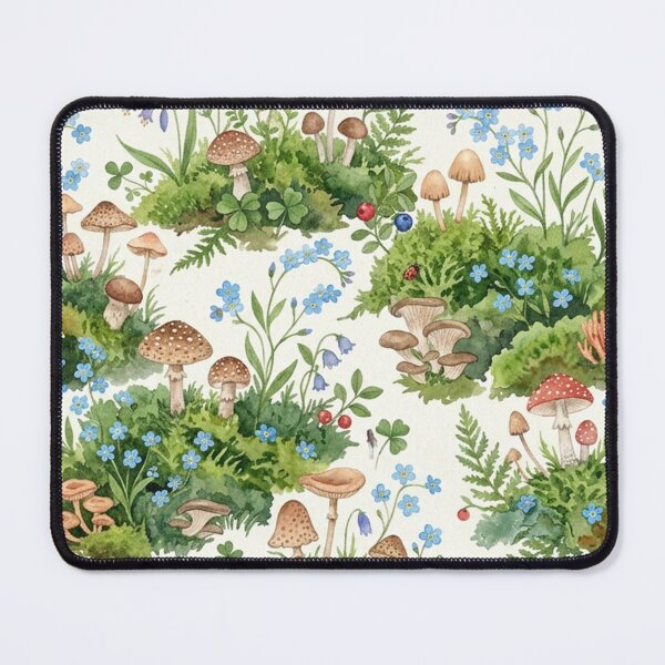 Item preview, Forest Floor Mushrooms and Wildflowers Watercolor Botanical Pattern designed and sold by Owcomm.