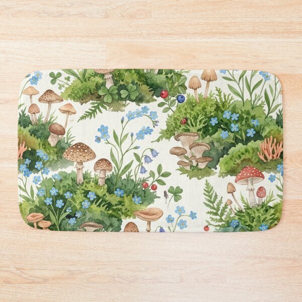 Item preview, Forest Floor Mushrooms and Wildflowers Watercolor Botanical Pattern designed and sold by Owcomm.