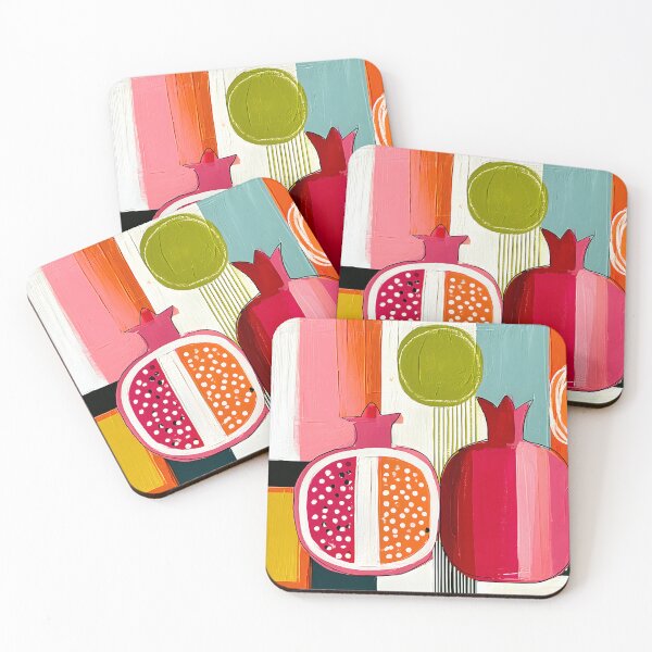 Item preview, Pomegranates in Geometric Splendor - Vibrant Red and Pink Fruit in Bold Abstract Color designed and sold by OlfactoART Studio.