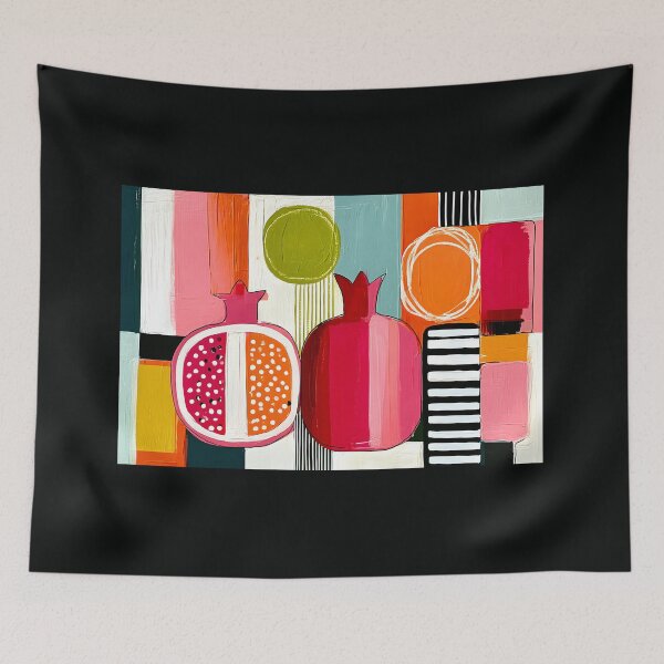 Item preview, Pomegranates in Geometric Splendor - Vibrant Red and Pink Fruit in Bold Abstract Color designed and sold by OlfactoART Studio.