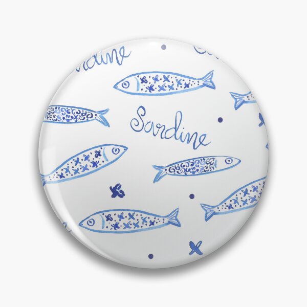 Item preview, Watercolor pattern of blue and white Portuguese sardines designed and sold by ElizabethCoelho.