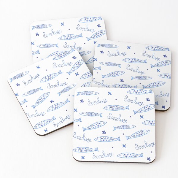 Item preview, Watercolor pattern of blue and white Portuguese sardines designed and sold by ElizabethCoelho.