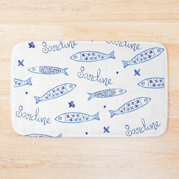 Item preview, Watercolor pattern of blue and white Portuguese sardines designed and sold by ElizabethCoelho.