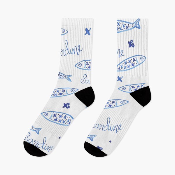 Item preview, Watercolor pattern of blue and white Portuguese sardines designed and sold by ElizabethCoelho.