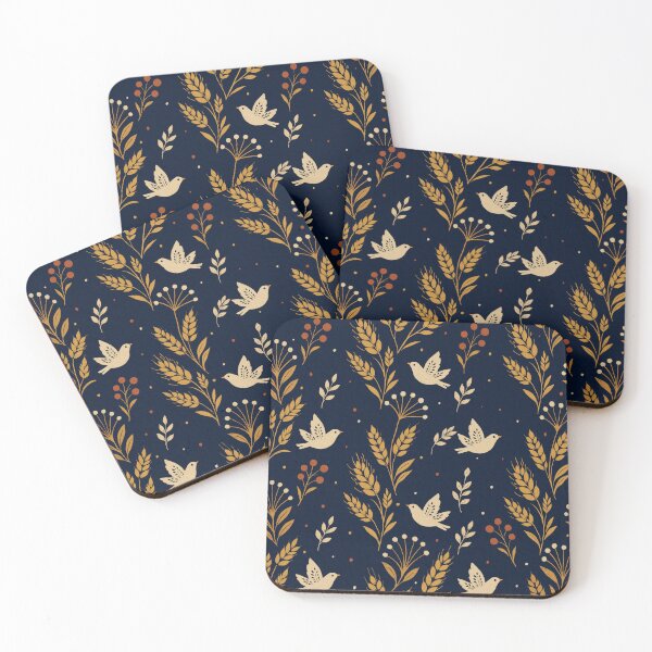 Item preview, Midnight Folk Birds and Wheat Pattern | Scandinavian Rustic Nature Illustration designed and sold by Lacritsa .