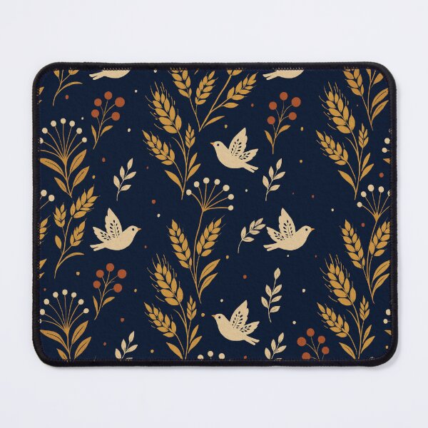 Item preview, Midnight Folk Birds and Wheat Pattern | Scandinavian Rustic Nature Illustration designed and sold by Lacritsa .