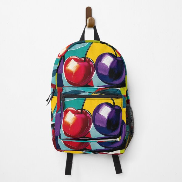 Item preview, Cherry and Plum in Color Harmony - Bold Fruit Forms Against a Vibrant Abstract Backdrop designed and sold by OlfactoART Studio.