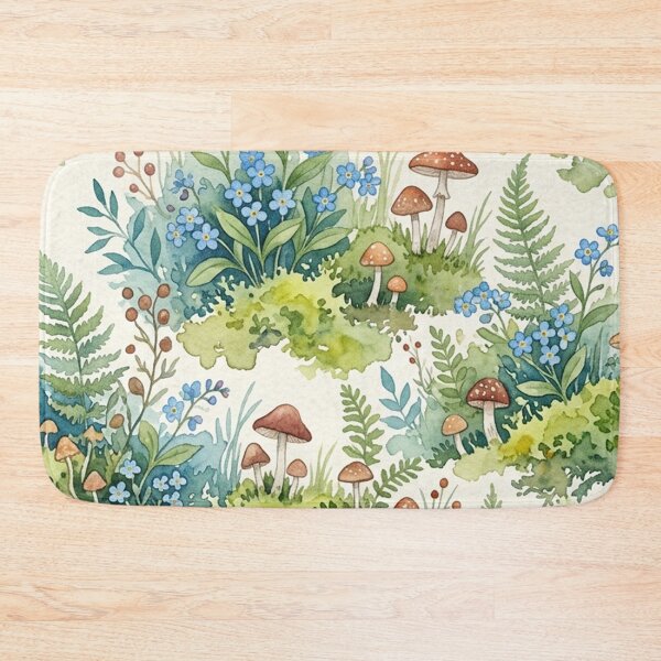 Item preview, Watercolor Forest Floor Mushrooms and Forget Me Nots designed and sold by Owcomm.