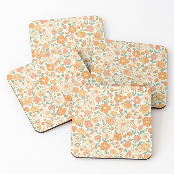 Item preview, Retro Seventies Floral Pattern Orange and Cream designed and sold by Owcomm.