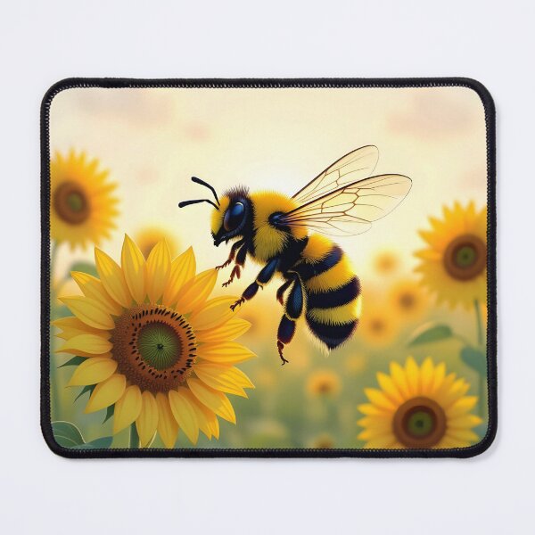 Item preview, Bee Over Sunflower Garden – Summer Botanical Nature Illustration designed and sold by EmeraldeaArt.