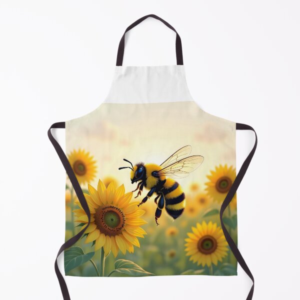Item preview, Bee Over Sunflower Garden – Summer Botanical Nature Illustration designed and sold by EmeraldeaArt.
