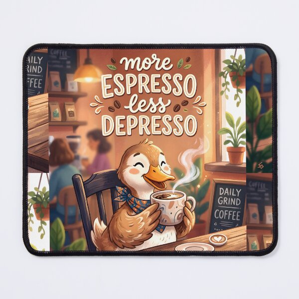 Item preview, More Espresso Less Depresso - Happy Duck Drinking Coffee designed and sold by Jon-Baran.
