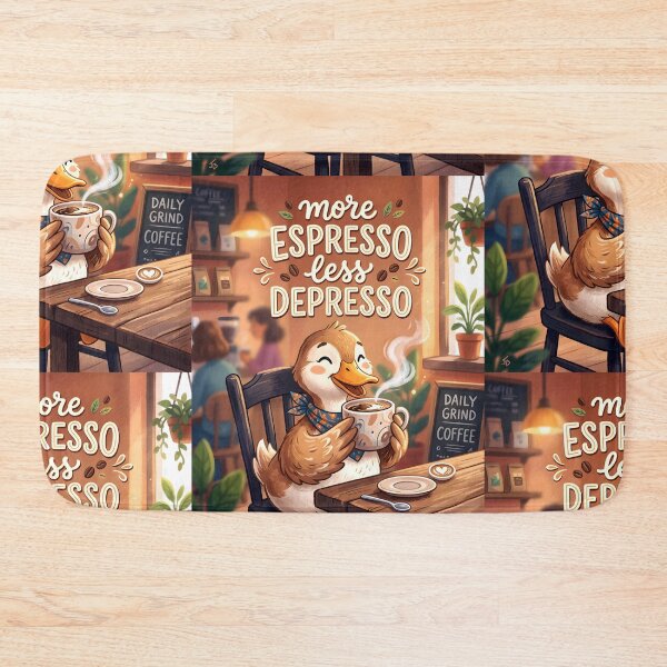 Item preview, More Espresso Less Depresso - Happy Duck Drinking Coffee designed and sold by Jon-Baran.