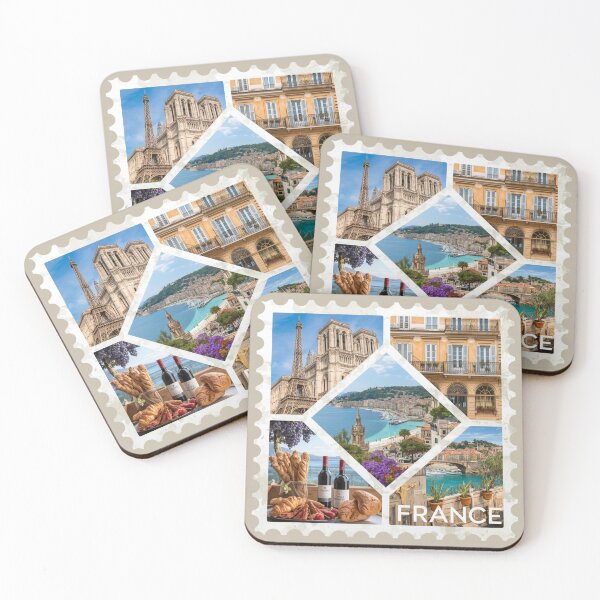 Item preview, France Postage Stamp Art – Eiffel Tower, Notre Dame, French Riviera & Parisian Culture designed and sold by Timeless Decor.