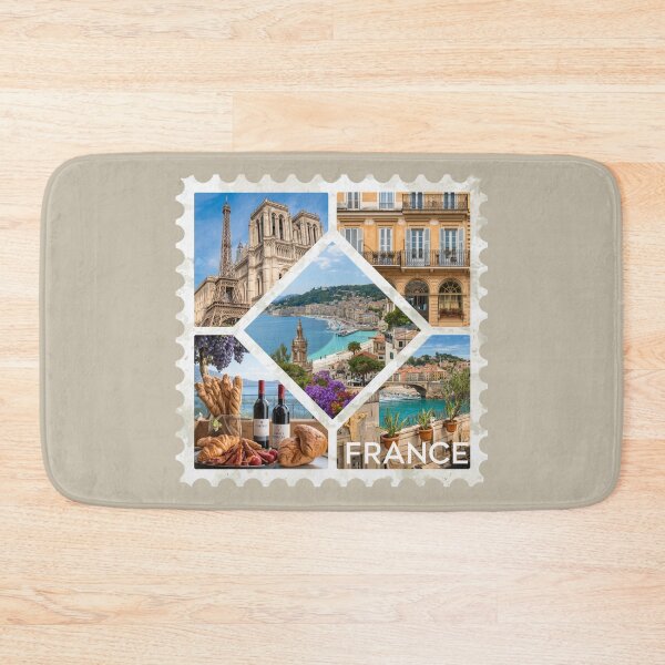 Item preview, France Postage Stamp Art – Eiffel Tower, Notre Dame, French Riviera & Parisian Culture designed and sold by Timeless Decor.