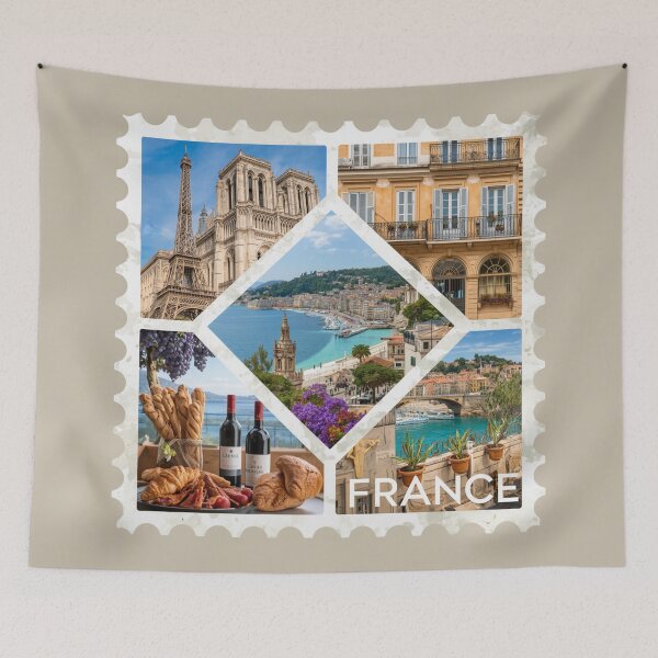 Item preview, France Postage Stamp Art – Eiffel Tower, Notre Dame, French Riviera & Parisian Culture designed and sold by Timeless Decor.