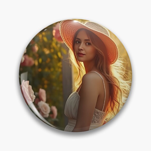 Item preview, Woman in Light Dress and Straw Hat – Sunset Rose Garden Scene designed and sold by EmeraldeaArt.