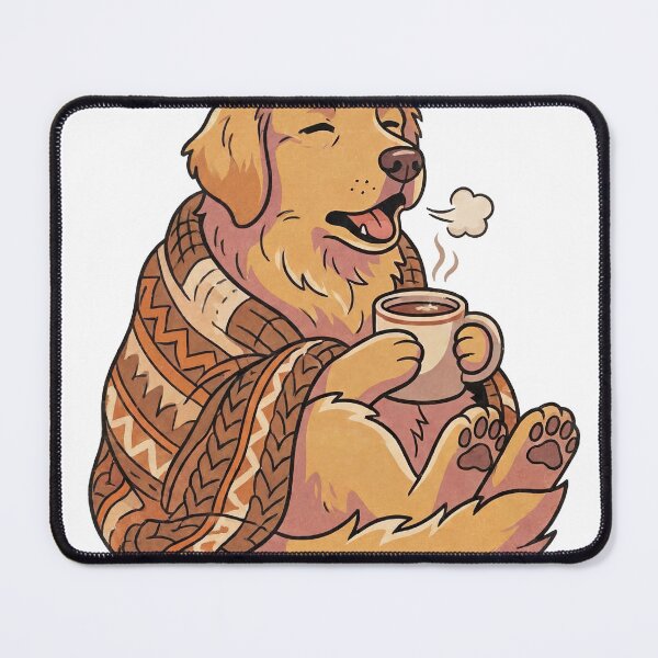 Item preview, Cozy Golden Retriever Sticker — 70s Retro Sleepy Dog with Cocoa, Warm Flat Design designed and sold by ElhamiStudio.