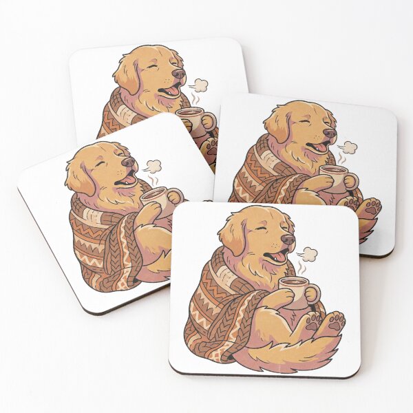 Item preview, Cozy Golden Retriever Sticker — 70s Retro Sleepy Dog with Cocoa, Warm Flat Design designed and sold by ElhamiStudio.
