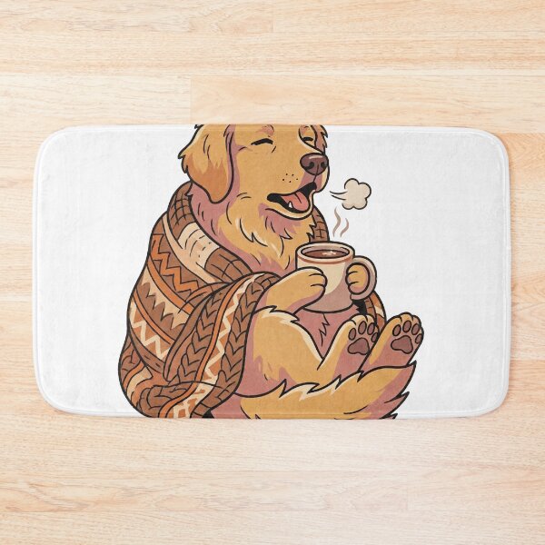 Item preview, Cozy Golden Retriever Sticker — 70s Retro Sleepy Dog with Cocoa, Warm Flat Design designed and sold by ElhamiStudio.
