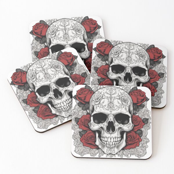 Item preview, ornate gothic skull surrounded by black roses designed and sold by GDAFlux.