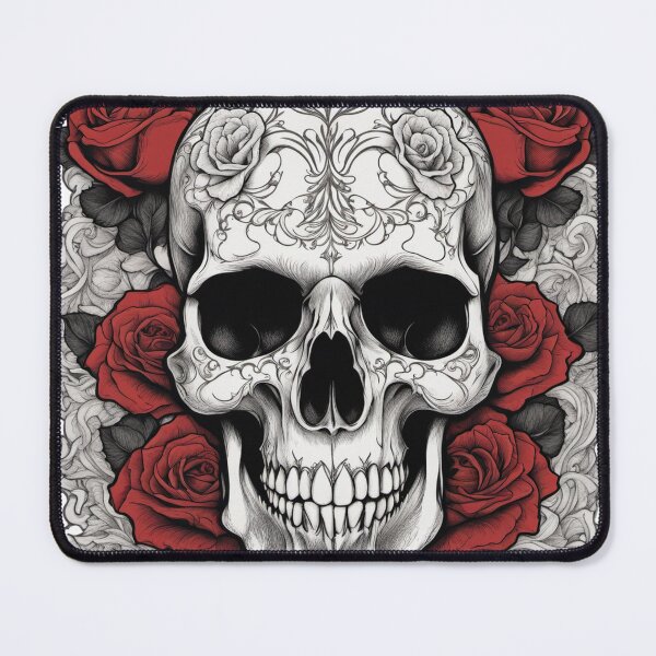 Item preview, ornate gothic skull surrounded by black roses designed and sold by GDAFlux.