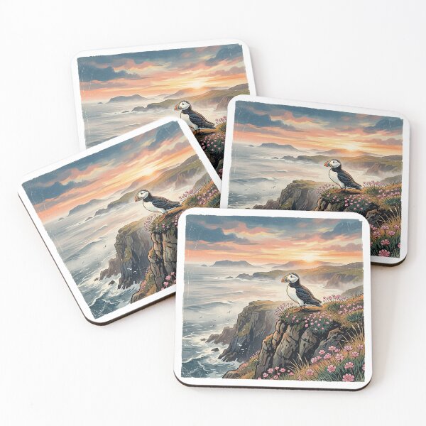 Item preview, Vintage Scottish Puffin Coast Travel Poster designed and sold by DuckOddity.