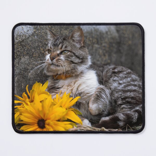 Item preview, Tabby Cat with Bright Summer Flowers designed and sold by EllenNortt.