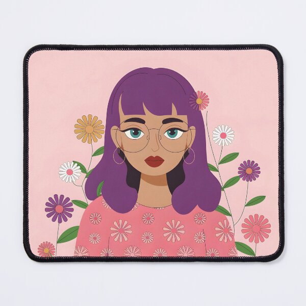 Item preview, Purple Hair Girl with Glasses – Pink Floral Pullover Flat Style Illustration designed and sold by EmeraldeaArt.