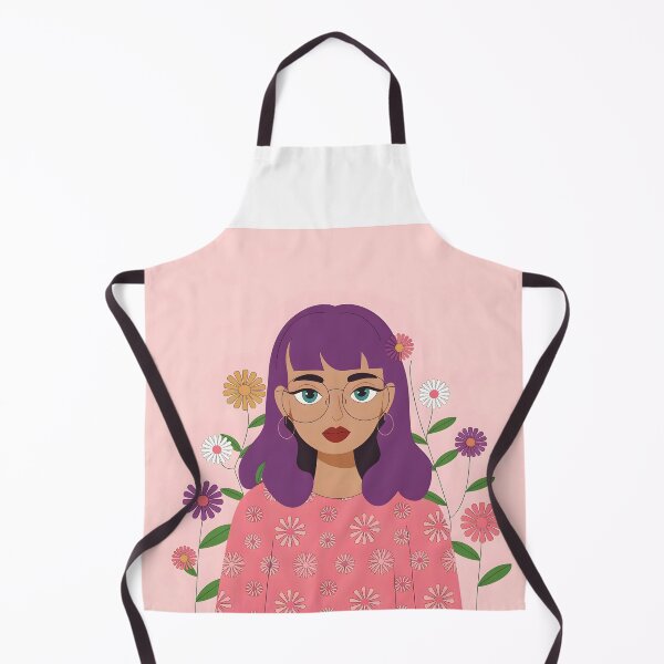 Item preview, Purple Hair Girl with Glasses – Pink Floral Pullover Flat Style Illustration designed and sold by EmeraldeaArt.