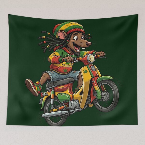 Item preview, Rasta Mouse Riding Scooter - Reggae Roots Cartoon designed and sold by digitalbob60.