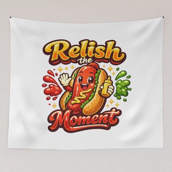 Item preview, Relish The Moment Cute Hot Dog Funny Food Lover Cartoon Design designed and sold by Wear Sculpt.