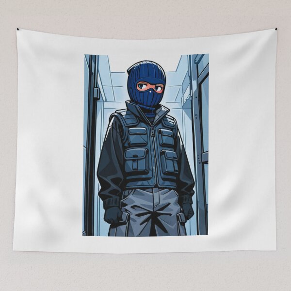 Item preview, Fashion - Man in Blue Puffer Vest Balaclava Cargo Streetwear Anime designed and sold by AnimeShin.