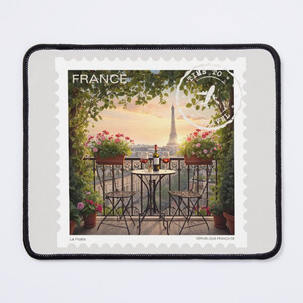 Item preview, Paris Balcony Postage Stamp – Eiffel Tower Sunset & French Romance Art designed and sold by Timeless Decor.