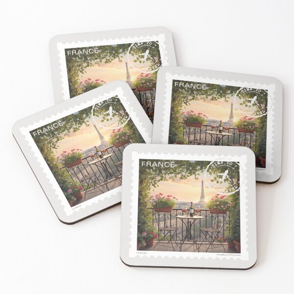 Item preview, Paris Balcony Postage Stamp – Eiffel Tower Sunset & French Romance Art designed and sold by Timeless Decor.