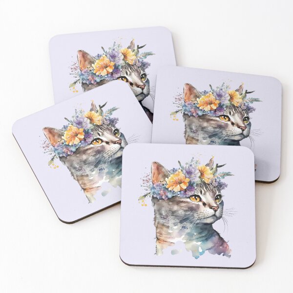 Item preview, Flower-Crowned Cat Watercolor designed and sold by FloreDreamStudio.