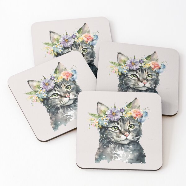 Item preview, Cat in a Blooming Floral Wreath designed and sold by FloreDreamStudio.