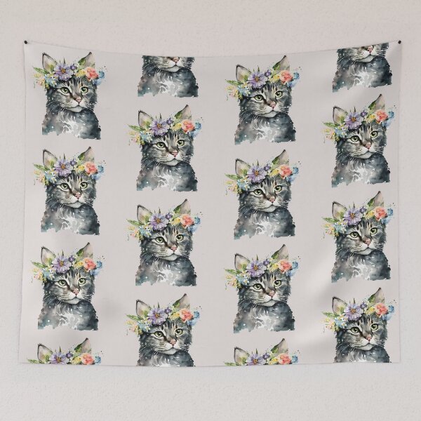 Item preview, Cat in a Blooming Floral Wreath designed and sold by FloreDreamStudio.
