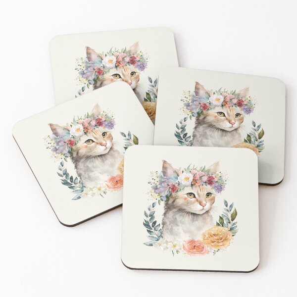 Item preview, Watercolor Cat with Flower Crown designed and sold by FloreDreamStudio.